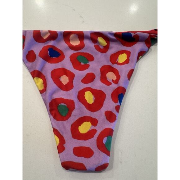 Farm Rio Tie Side Bikini Bottom Women’s Size Medium Leopard Print Beaded Tassels - Picture 2 of 7